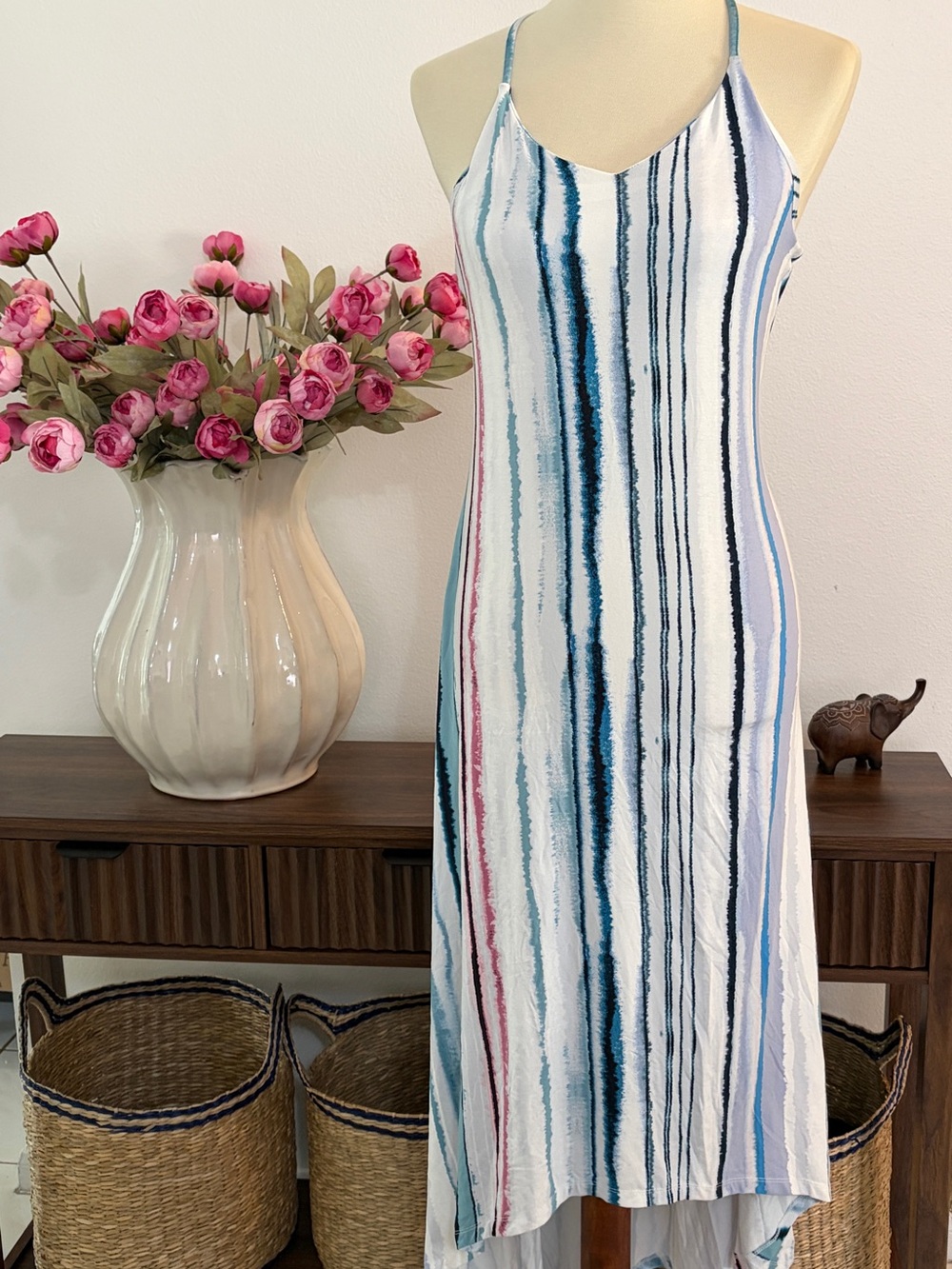 Nicole Miller White Jersey Tie Dye Maxi Dress
